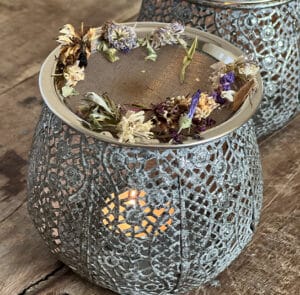 Stövchen grau/silber mit Räuchersieb