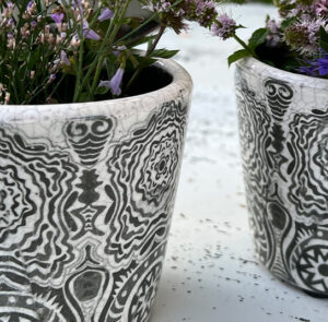 Übertopf, Vase grau/weiß – Bild 5