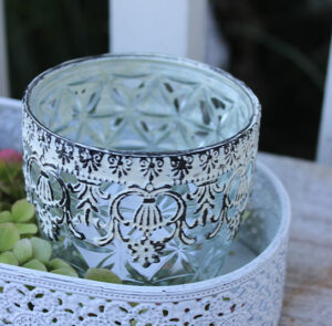 Windlicht Vase mit weißer Metallborte Maja – Bild 2