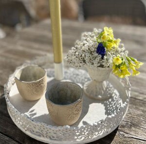 Frühlingsset Teller antique creme rund