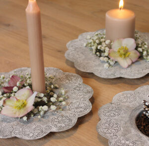 Kerzenteller Blume grau – Bild 6