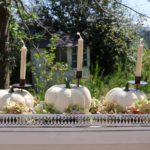 DIY Set - Herbstdeko - Tablett antique weiß länglich inkl. 3x Kürbis, Spieße & Kerzen