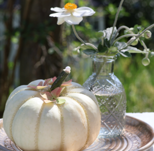 DIY Set - Herbstdeko - Teller Hortensie inkl. Vase, Kürbis + Zubehör