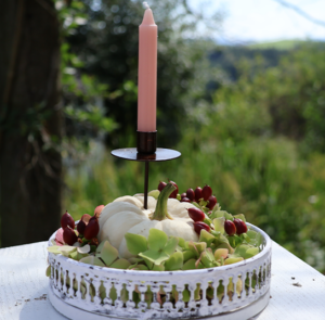 DIY Set - Herbstdeko - Tablett antique rund inkl. Kürbis, Spieß & Kerze