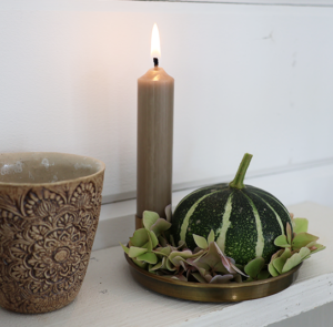DIY Set - Herbstdeko - Teller Livia klein inkl. Kürbis flat striped, Magnet & Kerze