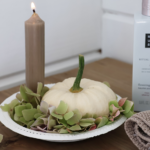 DIY Set - Herbstdeko - Teller Vit inkl. Kürbis, Magnet & Kerze