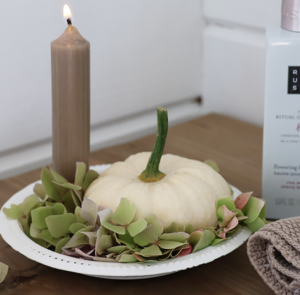 DIY Set - Herbstdeko - Teller Vit inkl. Kürbis, Magnet & Kerze