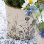 Übertopf, Topf Tuva blau/beige mit Blumenmuster